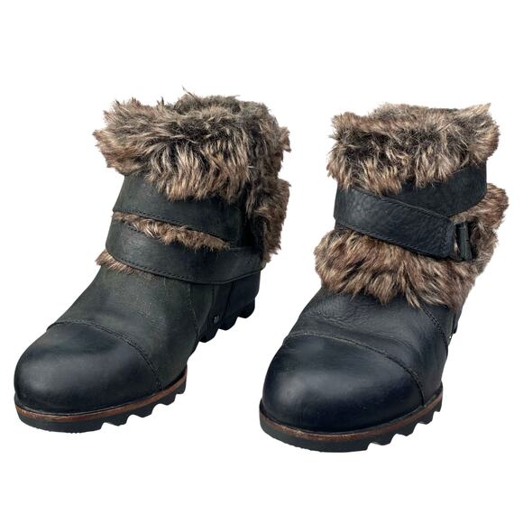 Sorel Women’s Joan Of Arctic Brown Leather Wedge Ankle Boots Size US 7 - Picture 6 of 10